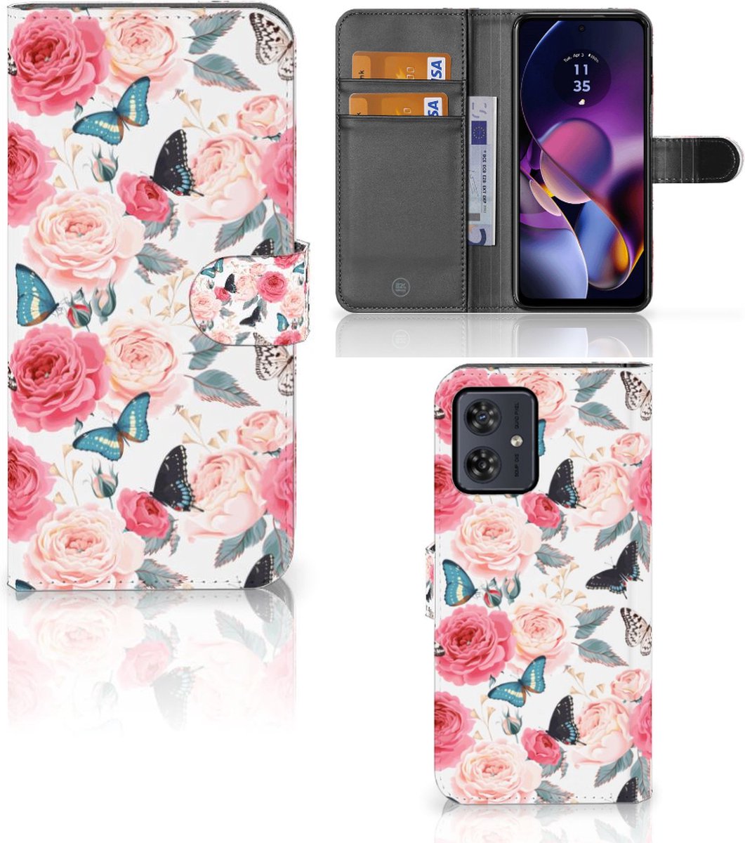 Book Case voor Motorola Moto G54 Hoesje Butterfly Roses