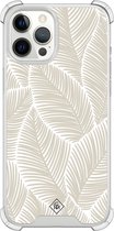 Casimoda® hoesje - Geschikt voor iPhone 12 Pro Max - Palmy Leaves Beige - Shockproof case - Extra sterk - TPU/polycarbonaat - Bruin/beige, Transparant