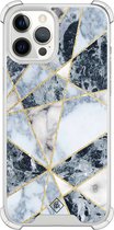 Casimoda® hoesje - Geschikt voor iPhone 12 Pro Max - Marmer Blauw - Shockproof case - Extra sterk - TPU/polycarbonaat - Blauw, Transparant
