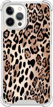 Casimoda® hoesje - Geschikt voor iPhone 12 Pro Max - Luipaard print bruin - Shockproof case - Extra sterk - TPU/polycarbonaat - Bruin/beige, Transparant