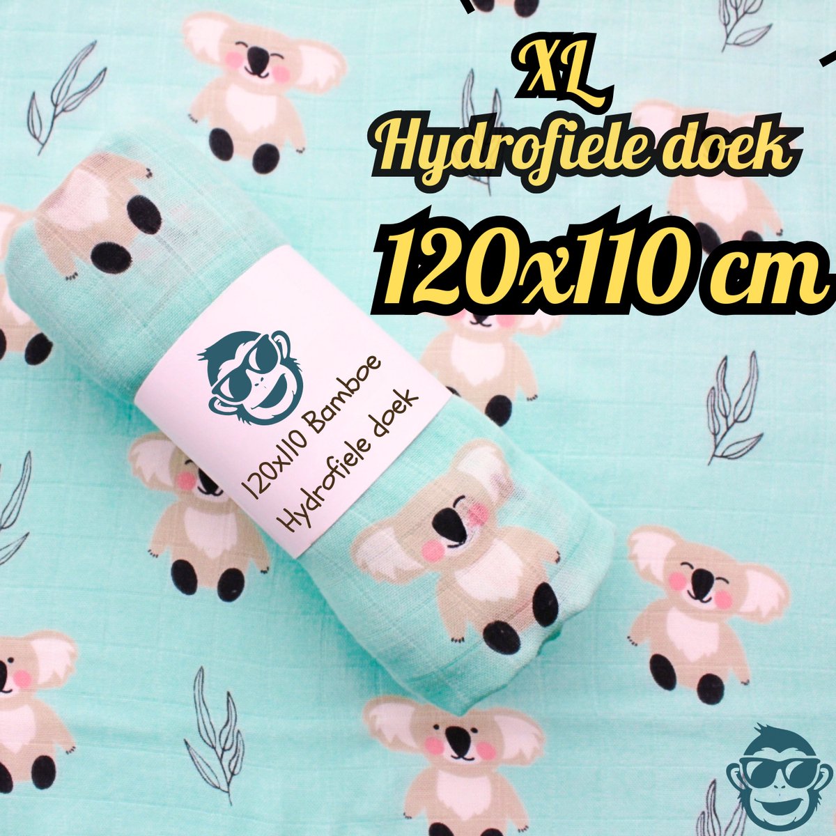 Goedkoopste BoefieBoef XL Hydrofiele Doek 120x110cm - Zachte Bamboe Swaddle, Inbakerdoek, Mousseline Doek voor Baby's en Newborns 0 tot 12 maanden - Koala - Dubbellaags, Ademend en Absorberend - Kerst en KraamCadeau - - Duurzaam - Babydeken - Blauw Groen