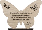 Vlinder verjaardag - houten wenskaart - kaart van hout - Happy Birthday - cadeau - gepersonaliseerd - 17.5 x 25 cm