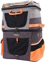 Sac de Animaux domestiques Ibiyaya à 2 niveaux - Pour 1 ou 2 Animaux domestiques - Capacité de charge 12 KG - Grijs/ Oranje