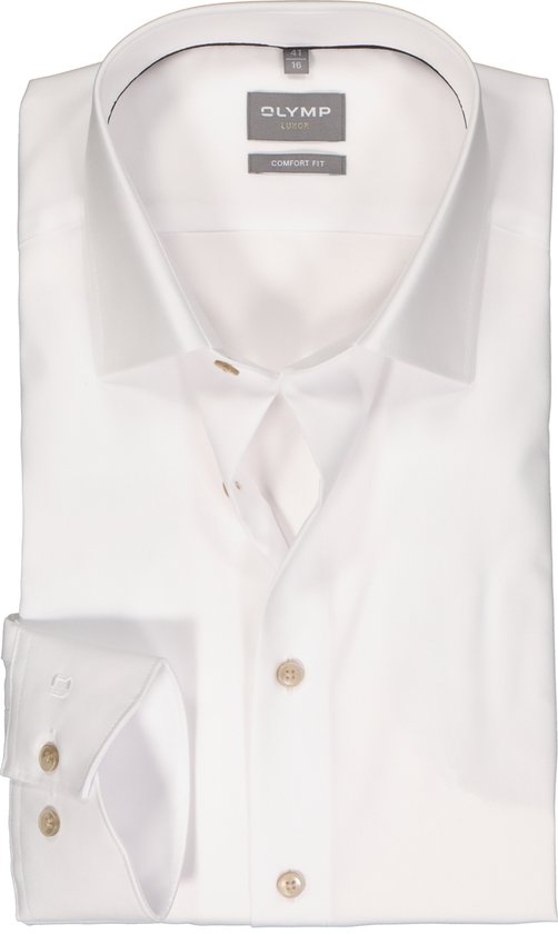 OLYMP comfort fit overhemd - popeline - wit - Strijkvrij - Boordmaat: 44