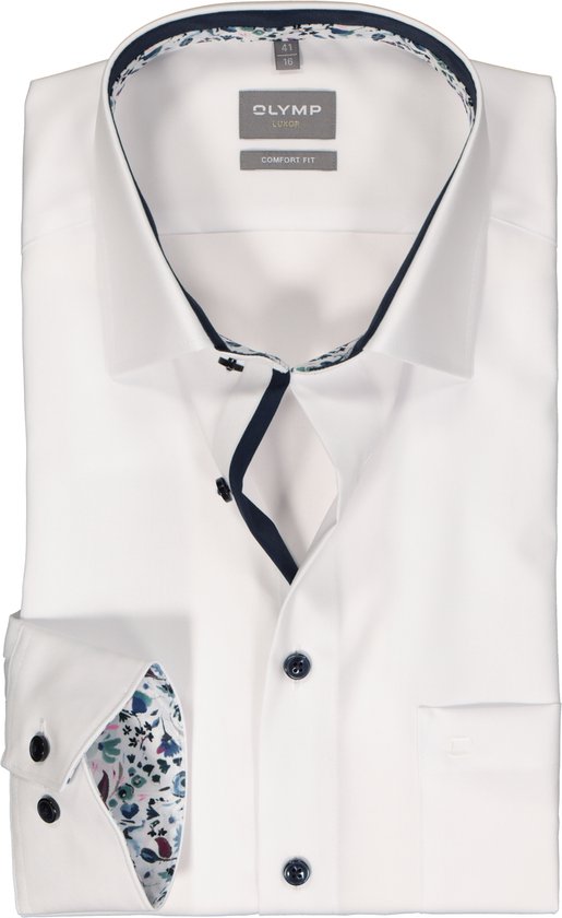 OLYMP comfort fit overhemd - popeline - wit - Strijkvrij - Boordmaat: