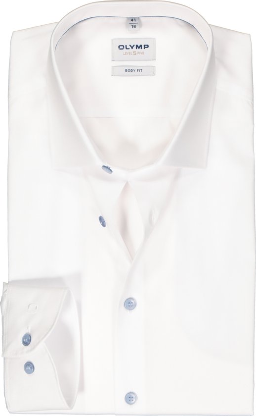 OLYMP Level 5 body fit overhemd - popeline - wit - Strijkvriendelijk - Boordmaat: