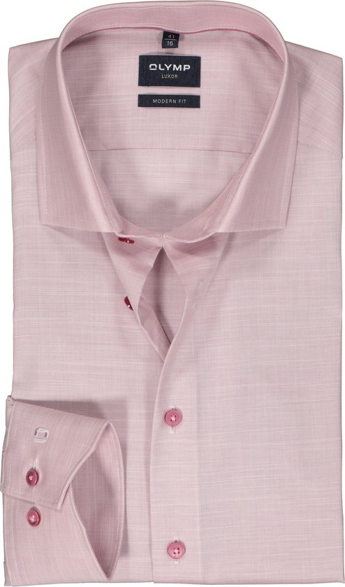 OLYMP modern fit overhemd - structuur - mauve paars - Strijkvrij - Boordmaat: