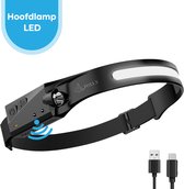 FOXLY® LED Hoofdlamp USB Oplaadbaar 350 Lumen met Bewegingssensor - 5 lichtstanden - 230° licht - Zwart