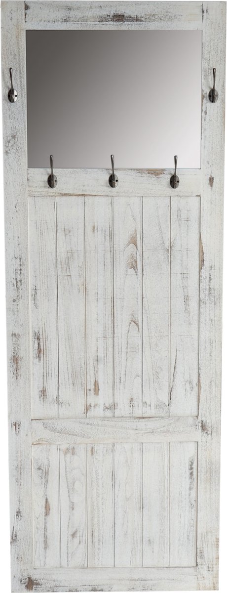 Kapstok Wandkapstok met spiegel Muurhaken 180x65x7cm, shabby look, vintage ~ wit