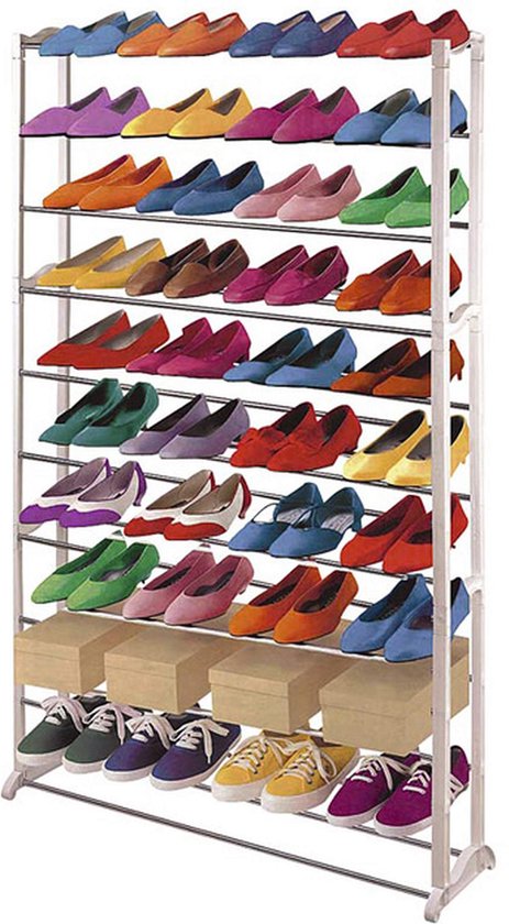 Schoenrek Schoenrek, kunststof, metalen dwarsbalken, wit ~ voor 40 paar schoenen