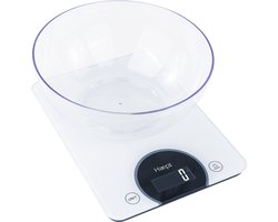 Haepi - Balance de cuisine électronique en verre trempé de haute capacité et précision 15 kg/1g, fonction tare, grand plateau idéal pour la pâtisserie, bol inclus, piles incluses, garantie 15 ans