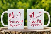 #1 husband & wife mok - Valentijn cadeautje voor hem - Valentijn cadeautje voor haar - Valentijnsdag - Verjaardag cadeau - Cadeau voor man - Cadeau voor vrouw - Grappige cadeaus - Mokken - Theeglazen - Koffiebeker