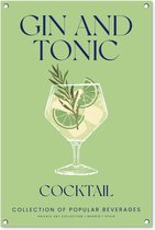 Tuinposter 60x90 cm - Gin Tonic - Groen - Cocktail - Vintage - Tuindecoratie voor buiten - Schutting decoratie - Tuin - Beach bar accessoires - Tuindoek - Buitenposter