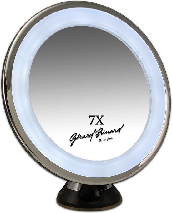 Gérard Brinard Zuignap Spiegel Zwart LED 7x vergroting verlichte make up spiegel Ø17cm | Badkamer Spiegel - Gerard Brinard