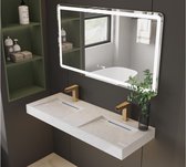 Shower & Design Hangende dubbele solid surface wastafel in wit marmer effect KODIAK - L.120.2 x B.45.2 x H.8 cm L 120.2 cm x H 8 cm x D 45.2 cm