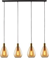 Moderne Hanglamp Dorato | 4 lichts | goud / zwart | glas amber / metaal | Ø 18,5 cm | in hoogte verstelbaar tot 150 cm | eetkamer / eettafel lamp | modern / sfeervol design | lengte van 120 cm