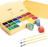 HIMI - Gouache - set van 18 kleuren x 30ml - in kunststof opbergbox geel + 3 penselen