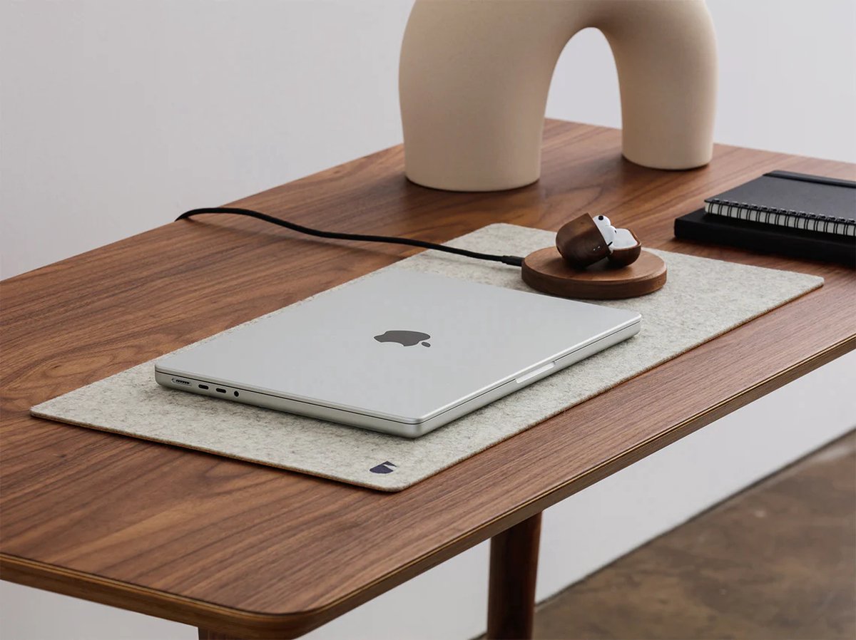 Oakywood Felt & Cork Desk Mat Stone Grey - Medium 30 x 62 cm - Luxe Bureau Onderlegger van Wolvilt & Kurk — cadeau in Wonen & Interieur - foto 4