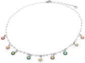 Ketting met Bloemen - RVS - Lengte 39-44 cm - Zilverkleurig