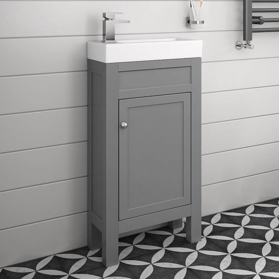 Wastafelmeubel Melbourne Staande Toiletmeubel Grijs + Wastafel - 44 cm ...