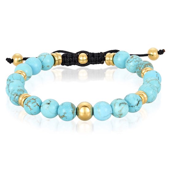 West Coast Jewelry® Verstelbare Uniseks Kralenarmband 8mm Natuursteen Turquoise RVS 316L Geelgoud Ion-Plated Beads One Size