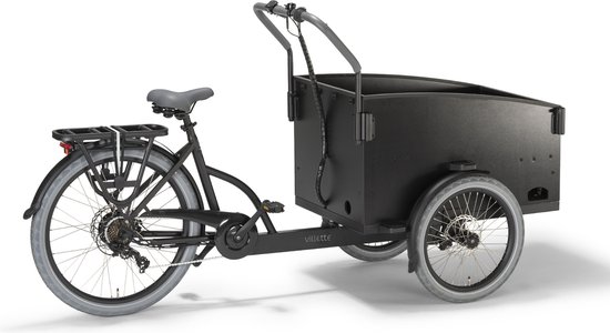Villette Cargeau elektrische bakfiets met achterwielmotor schijfremmen en huif, zwart/grijs - Villette