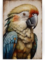 Papegaai - Vintage canvas schilderijen - Schilderijen vogels - Muurdecoratie industrieel - Canvas schilderij woonkamer - Woonaccessoires - 60 x 90 cm 18mm