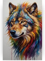 Loup coloré - Tableau moderne - Décoration murale animaux - Tableaux modernes - Toile cuisine - Peintures - 50 x 70 cm 18mm
