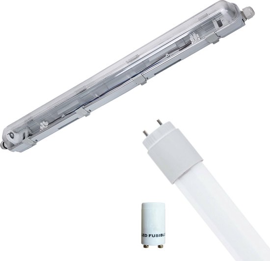 LED Waterdichte TL Armatuur met T8 Buis - Velvalux Strela - 60cm - Enkel - Koppelbaar - Waterdicht IP65 - 8W - Helder/Koud Wit 6400K