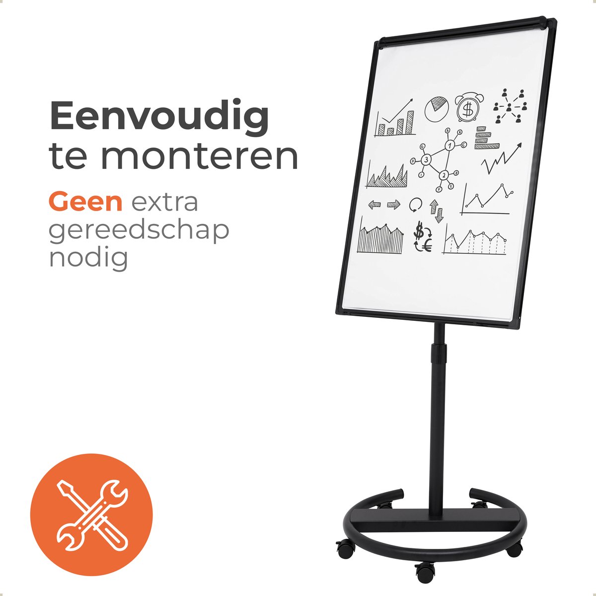 Lenx Flipover Verrijdbaar 70x100cm - Inclusief 25 Vellen Papier, Stiften, Marker, Magneten en Mini whiteboard - Magnetisch Whiteboard - Verstelbaar Bord van 172 tot 215 cm - Met Uitschuifbare Armen thumbnail 4