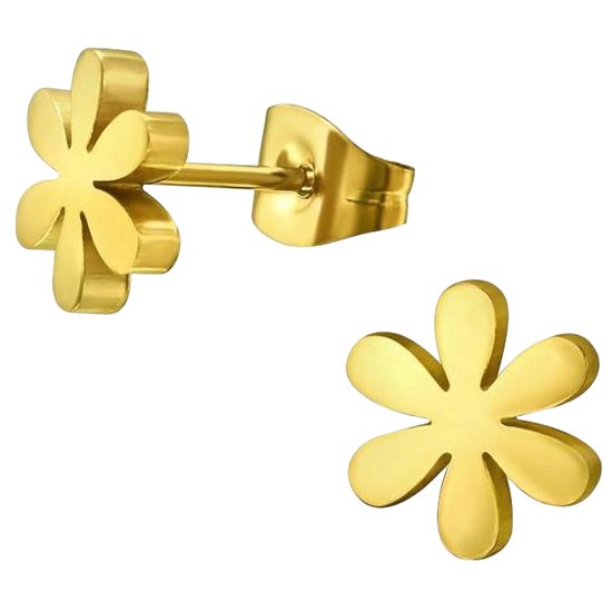 Aramat jewels ® - Oorbellen zweerknopjes bloem goudkleurig staal 8mm