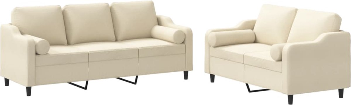 vidaXL - 2-delige - Loungeset - met - kussens - stof - crèmekleurig