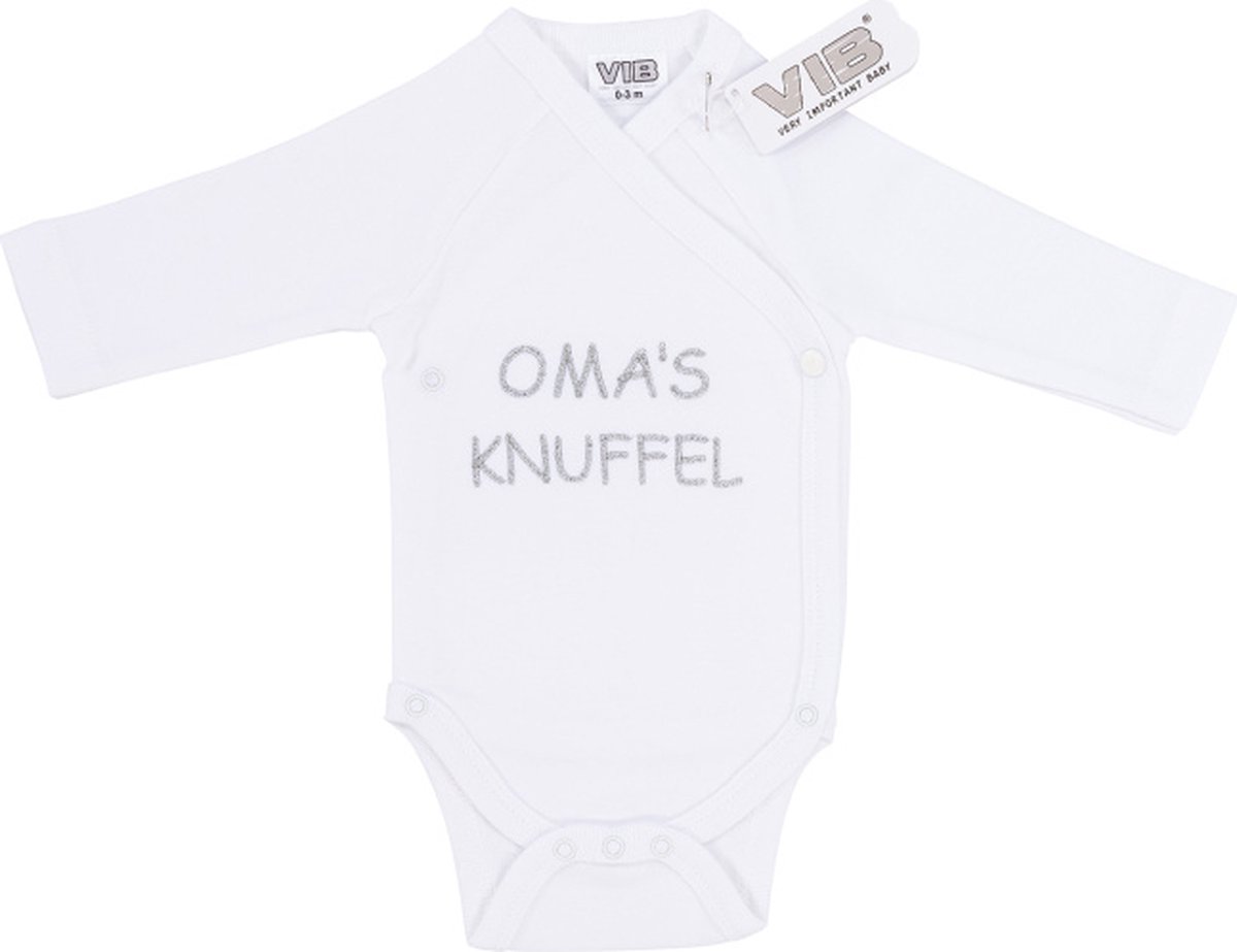 VIB® - Rompertje (overslag) Luxe Katoen - Oma's Knuffel (Wit) - Babykleertjes - romper - rompertjes - rompertjes met tekst - baby cadeau - baby aankondiging - overslagromper