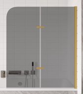 Badplaats Badwand Austin 120 x 140 cm - Rookglas - Goud - Badscherm Draaibaar 5 mm dik - Veiligheidsglas en Antikalk