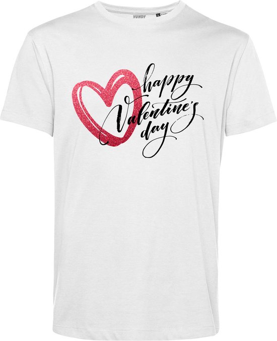 T-shirt Hartje Happy Valentines Day | Valentijn cadeautje voor hem | Valentijn | Valentijnsdag voor mannen | Wit | maat XS