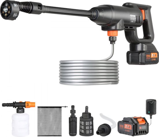 accu-hogedrukreiniger, draadloze waterdrukreiniger, spuitpistool, hogedrukreinigerpistool (220W 21V, 40bar, voor mobiele reiniging en irrigatie, 4L/min, inclusief accessoires, oplader)