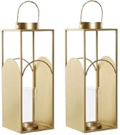 Set de 2x bougeoirs / lanternes en métal doré avec verre 45 cm - Photophore - Vent léger