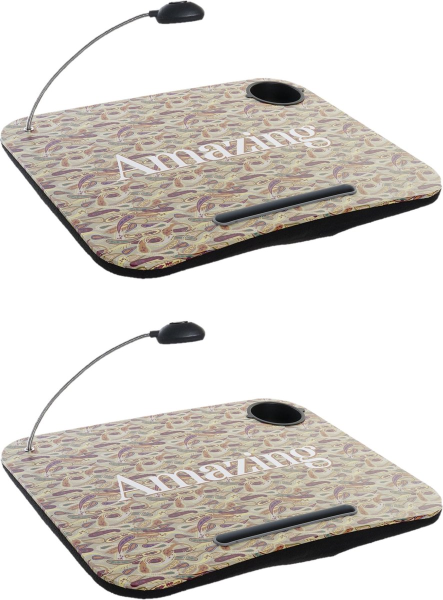 2x stuks schootkussens/laptrays met LED verlichting 48 x 38 cm Amazing print gekleurd - Schootkussens/schoottafels/laptrays