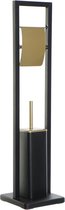 Toiletborstel met toiletrolhouder zwart/goud metaal 80 cm - Toiletaccessoires - Wc-borstels/toiletborstels - Toiletrolhouders