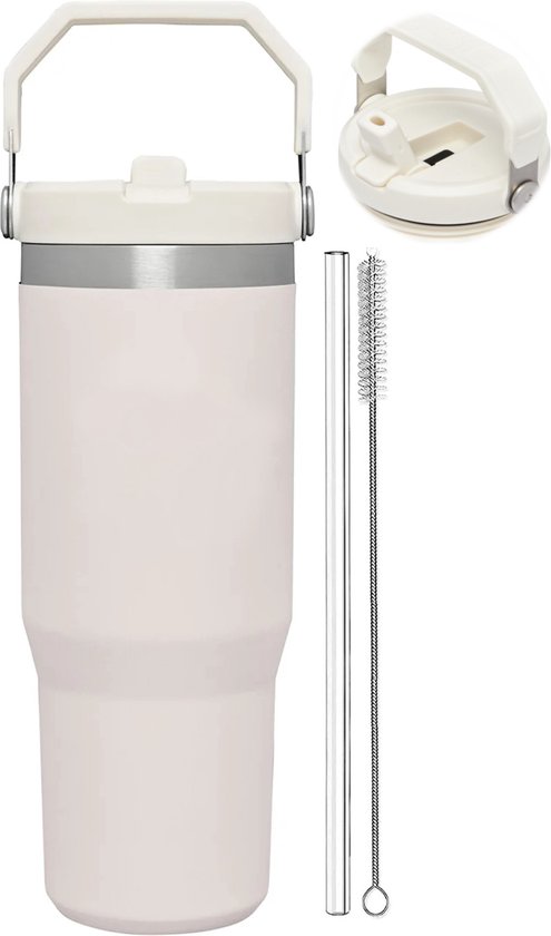 Drinkfles 0.89L - Flip Straw Tumbler - Waterfles - Drinkbeker - Volwassenen - Thermosbeker - Travel Mug - Koffie To Go - Koffiebeker - Geschikt voor in de auto, camping, fitness