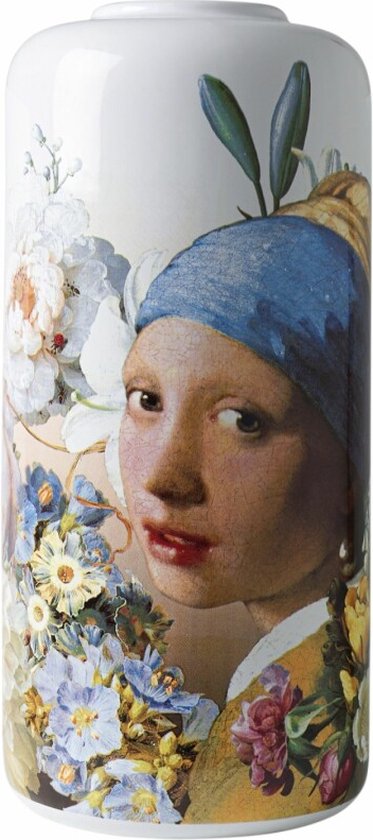 Vase cylindrique Heinen Delfts Blauw Girl avec une boucle d'oreille en perle