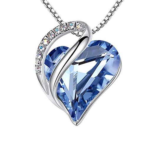 Ketting hartje versierd met helder blauw Swarovski® kristal - 45 cm - Valentijnsdag - Moederdag Cadeau - Geschenkset Vrouwen - Cadeau voor Vrouw - Verjaardagscadeau - Cadeau - Geschenk voor haar - Kerst Cadeau - Juwelia