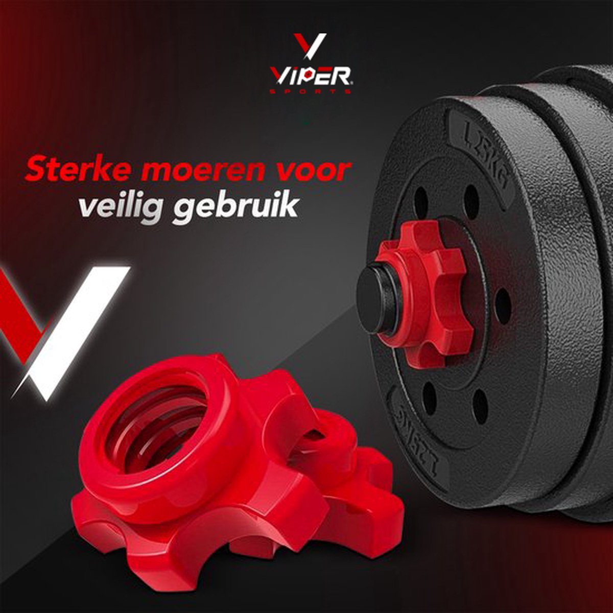 Verstelbare Dumbbell Set tot 40kg – Professionele 2-in-1 Halterset met gewichten- 2x20kg – Krachttraining – Fitness Halterstang – Dumbells - Viper Sports - Rood – foto 8