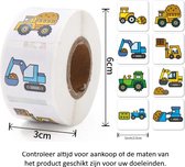 Rol met 500 Voertuigen stickers - 2.5 cm diameter - Bouwplaats - Shovel - Bulldozer - Dumptruck - Kiepwagen - Graafmachine - Heftruck - Trekker - Traktor - Decoratie - Versiering - Verjaardag