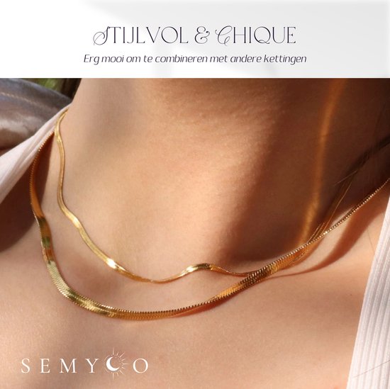 Semyco® Ketting Dames Herringbone - Halsketting Doublé 14 Karaat Goud - Goudkleurig Schakelketting - Moederdag - Cadeau Voor Vrouw - Aura - Semyco