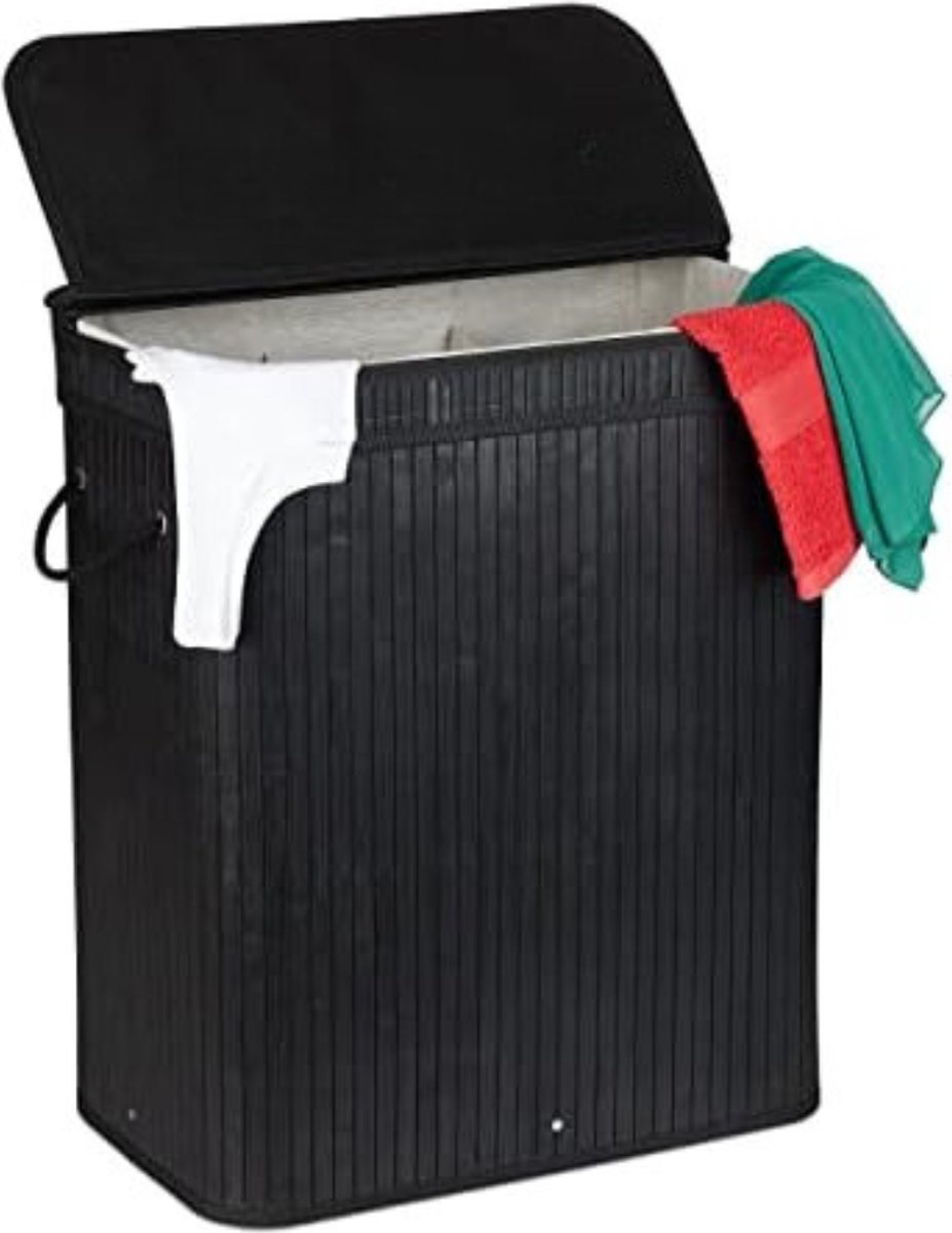 Goedkoopste Wasmand 3 vakken wassorteerder - Wasmand 3 vakken met deksel - Wasmand met deksel - Wasverdeler - 63 x 55 x 35 cm - Zwart