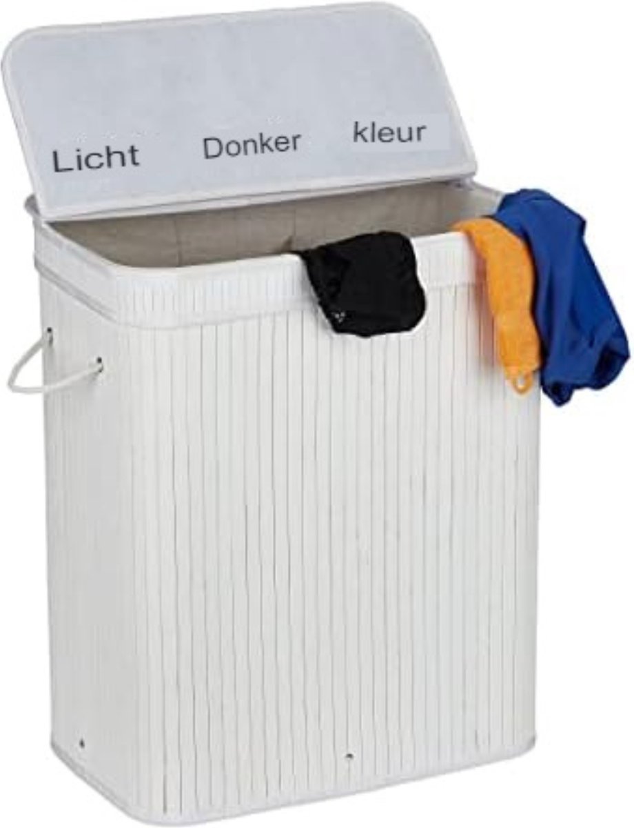 Goedkoopste Wasmand 3 vakken wassorteerder - Wasmand 3 vakken met deksel - Wasmand met deksel - Wasverdeler - 63 x 55 x 35 cm - In Wit