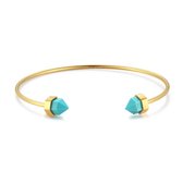 Twice As Nice Armband in goudkleurig edelstaal, turquoise stenen 6 cm