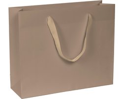 Papieren Tassen Taupe - 24+8x20 cm - A5 liggend - Luxe lintjes - Bruin - Luxe Cadeautasjes - 20 Stuks