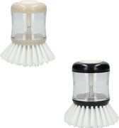 Afwasborstel met zeepdispenser - Zwart / Taupe - Kunststof - Set van 2 - Assorti - Handborstel